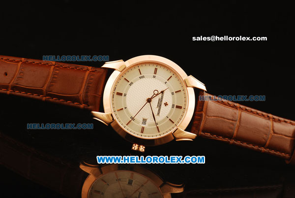 Vacheron Constantin Malte Swiss ETA 2824 Automatic Rose Gold Case with White Dial and Brown Leather Strap - Click Image to Close